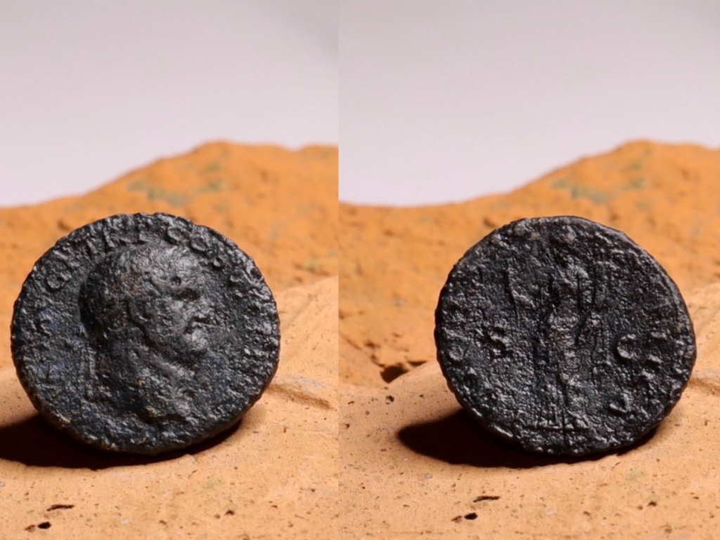 Bronzen Romeinse Dupondius Vespasianus of Titus Caesar - vz: T CAES IMP AVG F TR P COS VI CENSO